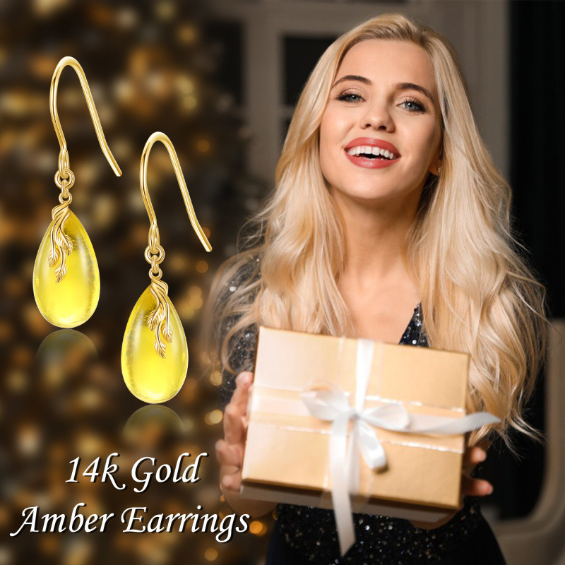 14K Gold Amber Drop Earrings-6
