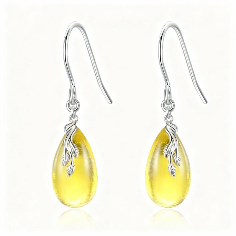 Boucles d'oreilles pendantes en ambre plaqué or blanc et platine-1