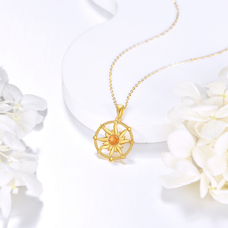 Collier pendentif soleil en ambre et or rose 10 carats-3
