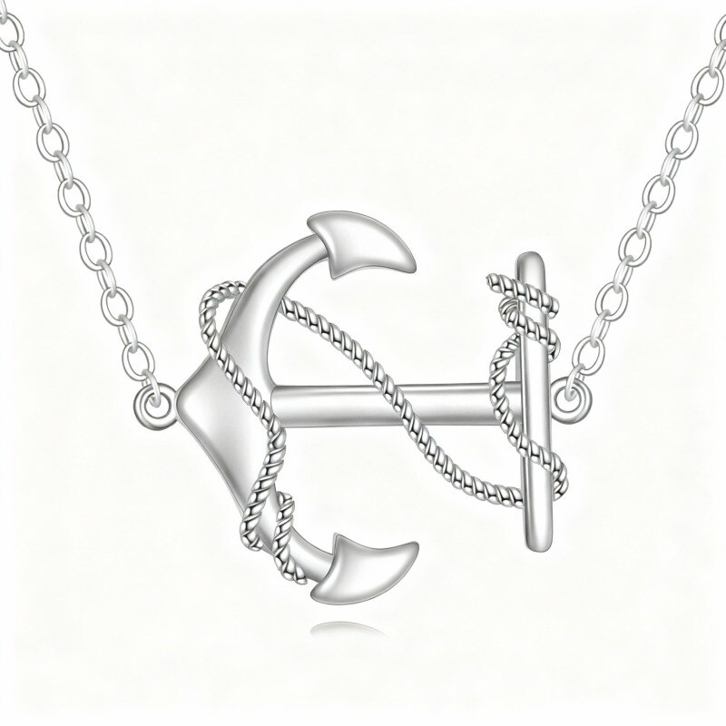 Collar con colgante de ancla de platino con baño de oro blanco-1