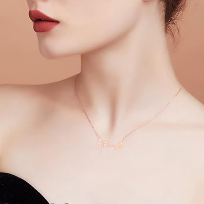 Collar de ala de ángel de oro rosa de 18 quilates para mujer-3