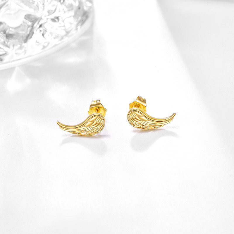 Pendientes de botón con forma de alas de ángel en oro de 14 quilates-3