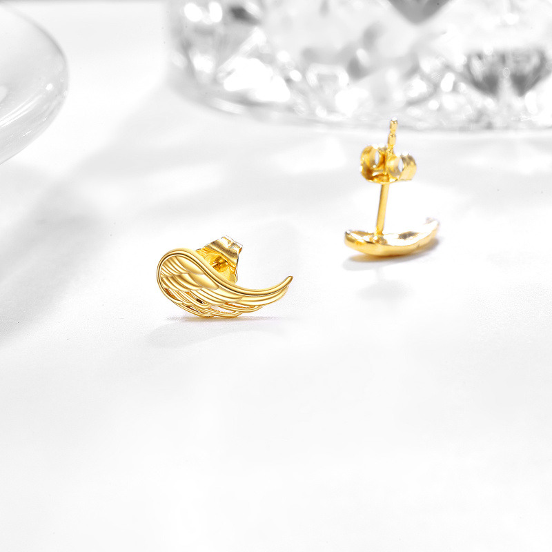 Pendientes de botón con forma de alas de ángel en oro de 14 quilates-4