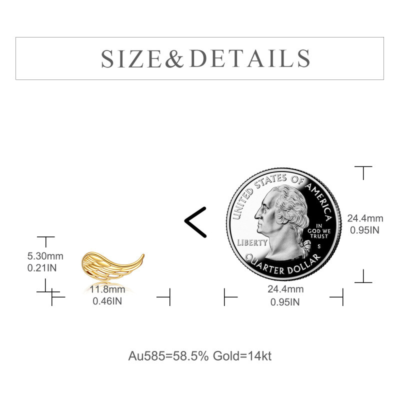 Pendientes de botón con forma de alas de ángel en oro de 14 quilates-5