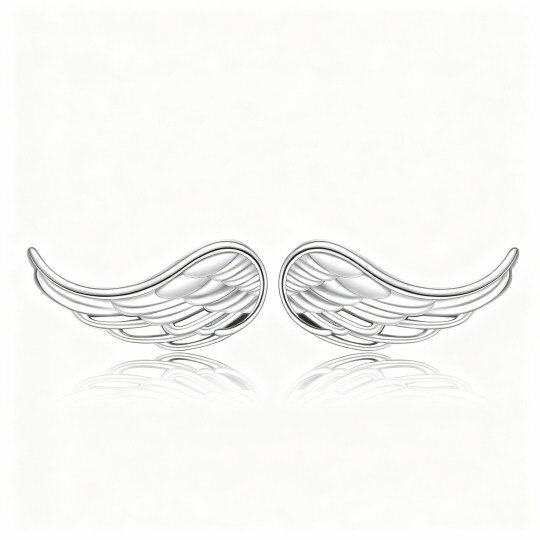 14K White Gold Angel Wing Stud Earrings
