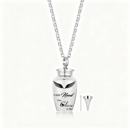 Collier urne funéraire en or blanc 10 carats avec aile d'ange