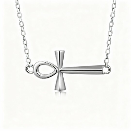 Collar con colgante de Ankh y cruz de oro blanco de 10 quilates