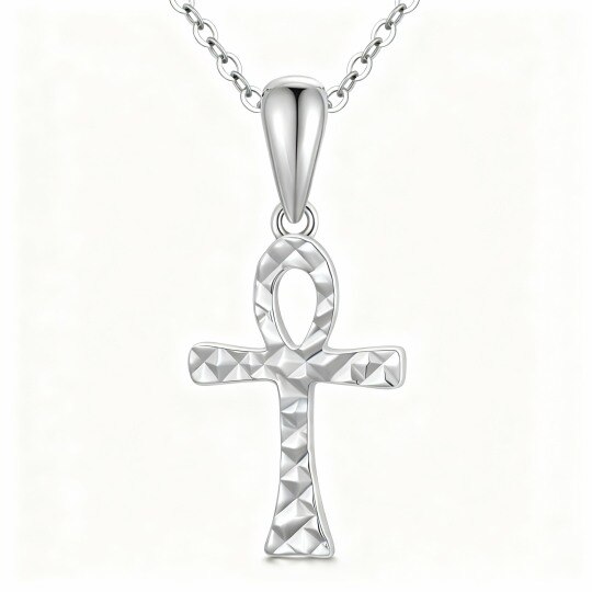 Colar com Pendente Ankh em Ouro Branco 10K