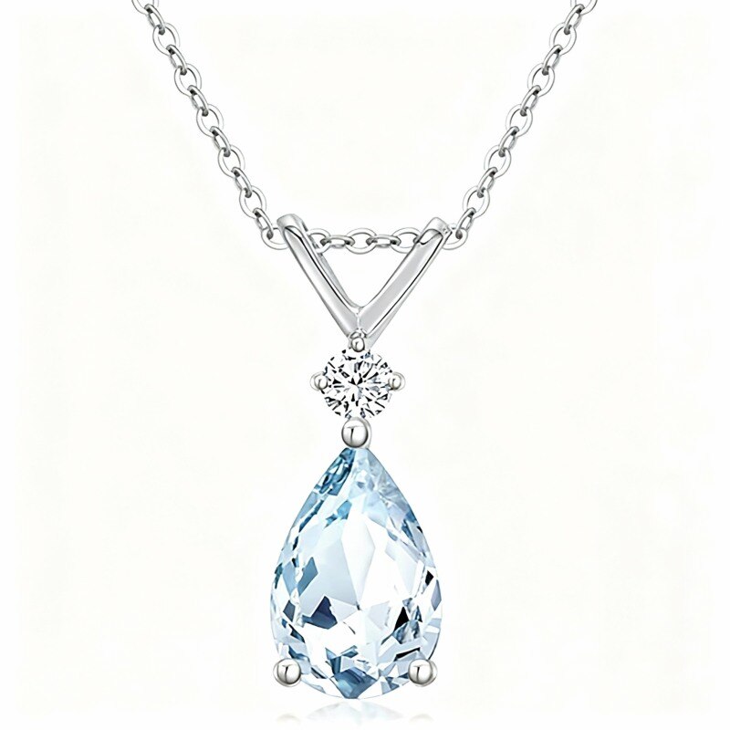 Collier pendentif en or blanc 14 carats en forme de goutte d'aigue-marine-1