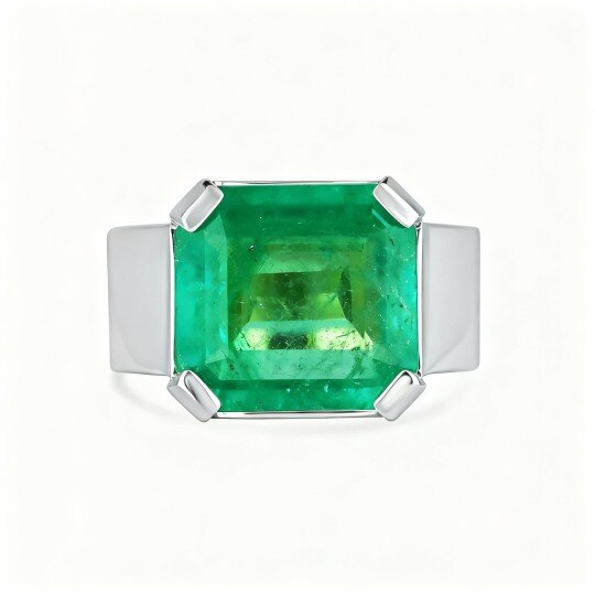 10K White Gold Asscher Cut Emerald Custom Engagement Ring for Men