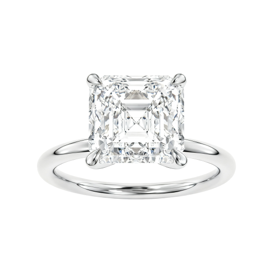 Anillo de compromiso personalizado de oro blanco de 10 quilates con diamante cultivado en laboratorio talla Asscher, color D, claridad VVS1, certificado por IGI 3EX.