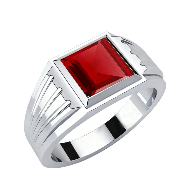 Anillo de oro blanco de 10 quilates con rubí talla Asscher para hombre.-2