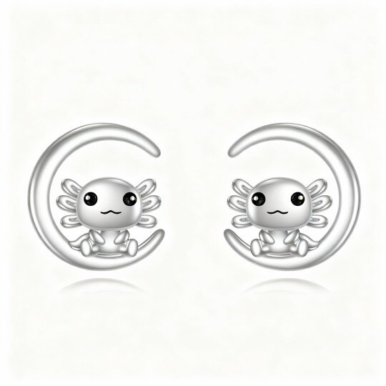 Pendientes de ajolote de oro blanco de 10 quilates