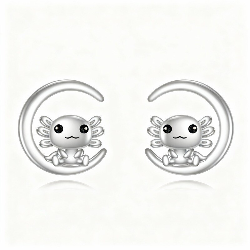 10K White Gold Axolotl Stud Earrings-3
