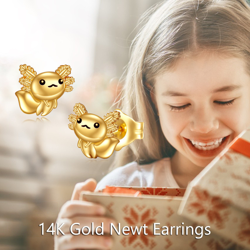 10K Gold Axolotl Stud Earrings-6