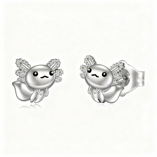 14K White Gold Axolotl Stud Earrings