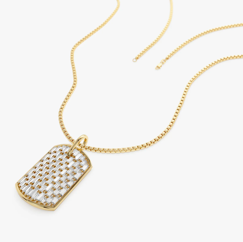 14K Gold 1.25 CT Baguette Diamond Dog Tag Pendant-2