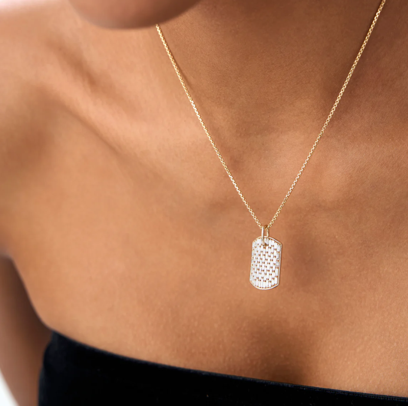 14K Gold 1.25 CT Baguette Diamond Dog Tag Pendant-3