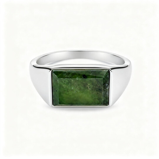 18K White Gold Baguette Cut Signet Ring for Men