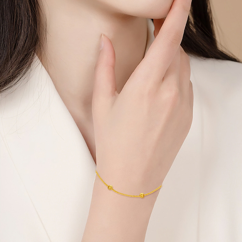 Pulsera de cadena con cuentas de bolas de oro de 18 quilates-2