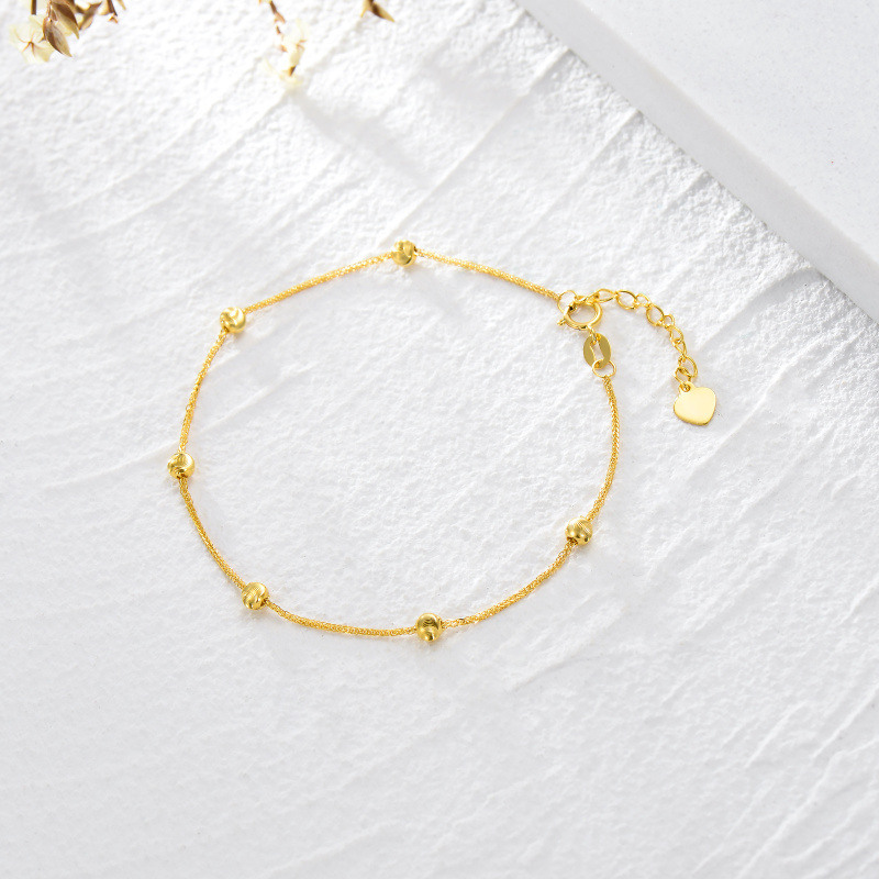 Pulsera de cadena con cuentas de bolas de oro de 18 quilates-4