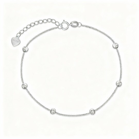 10K White Gold Ball Bead Station Chain Bracelet
