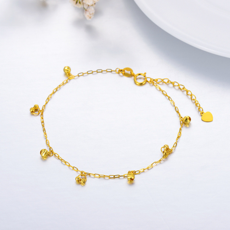 Pulsera con dije de bola de oro de 10 quilates-4