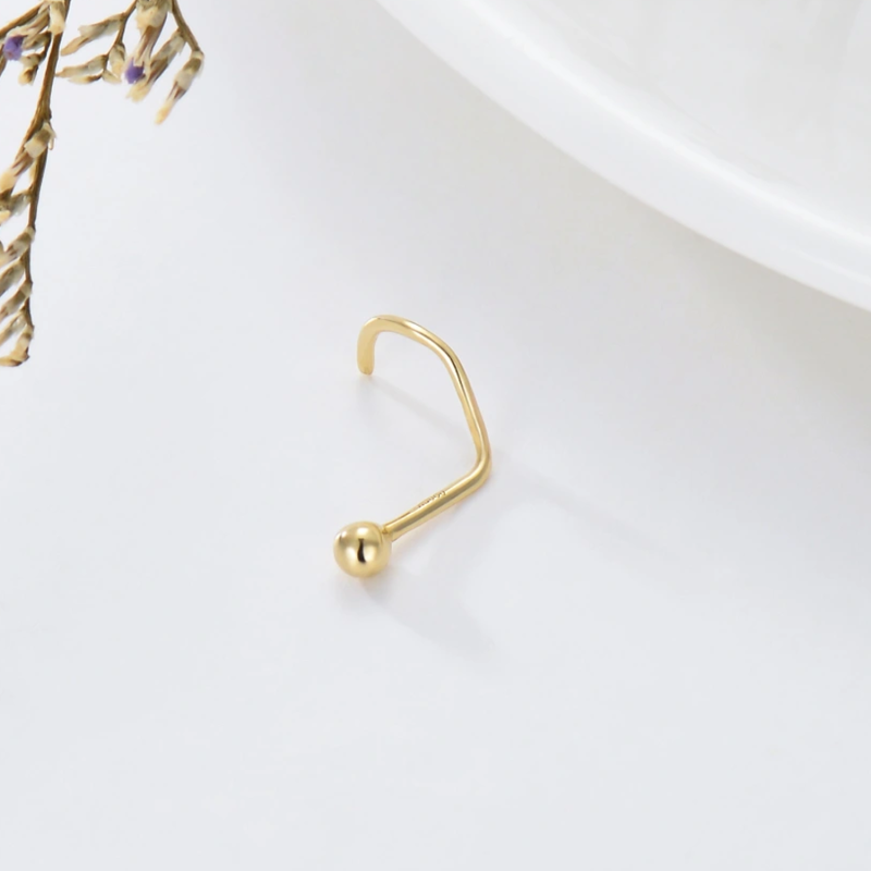 Piercing para nariz em forma de bola, em ouro 10K-3