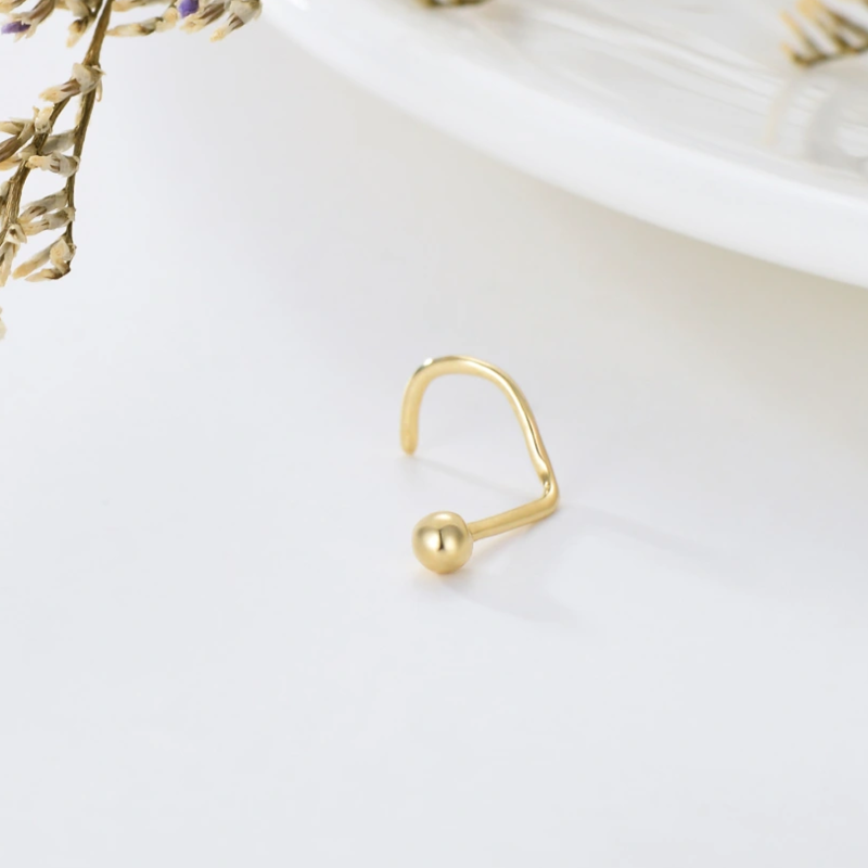 Piercing para nariz em forma de bola, em ouro 10K-4