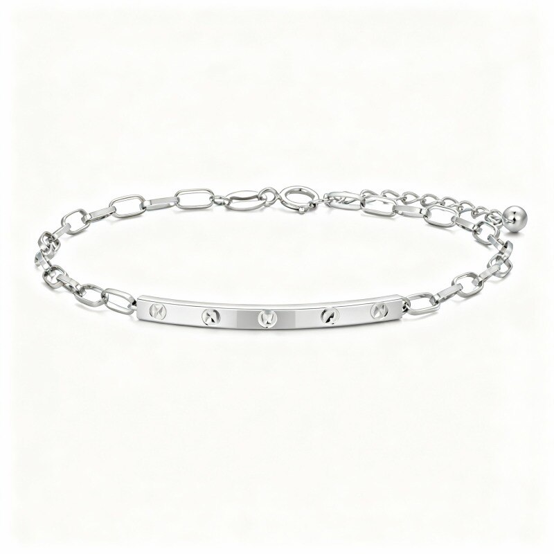 10K White Gold Bar Charm Bracelet-1