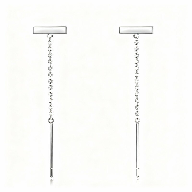 10K White Gold Bar Drop Earrings-1