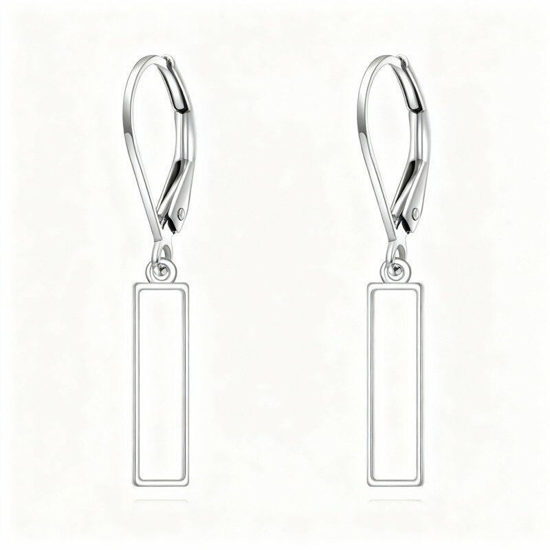 Pendientes colgantes de barra de oro blanco de 10 quilates-8