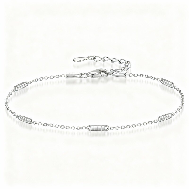 Platinum with White Gold Plated Bar & Square Charm Bracelet-1