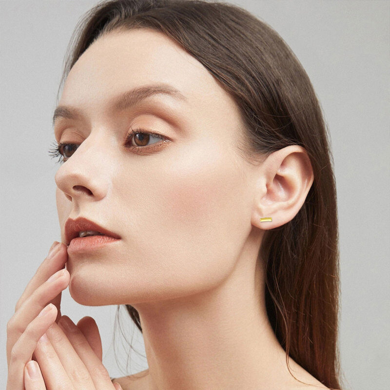 14K White Gold Bar Stud Earrings-2