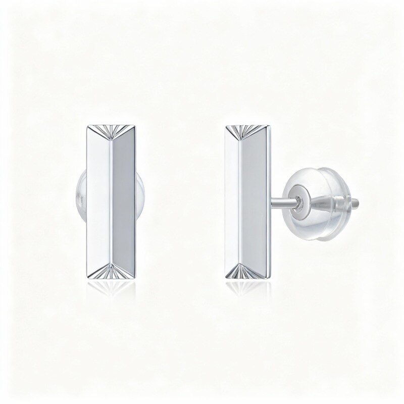 14K White Gold Bar Stud Earrings-1