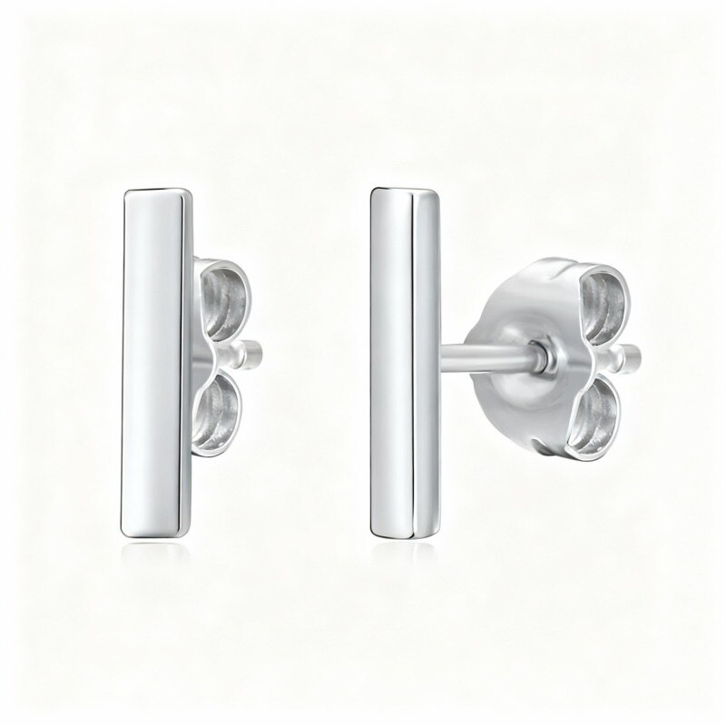 Pendientes de barra de oro blanco de 10 quilates-10