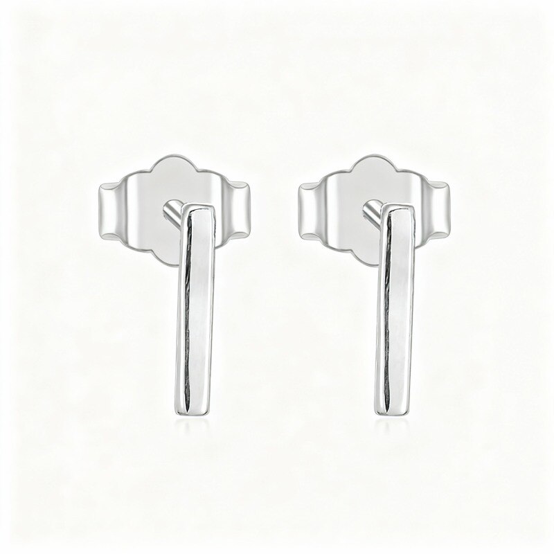 Pendientes de barra de platino con baño de oro blanco-1