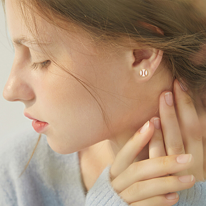 Pendientes de béisbol de oro de 10 quilates para mujer-2