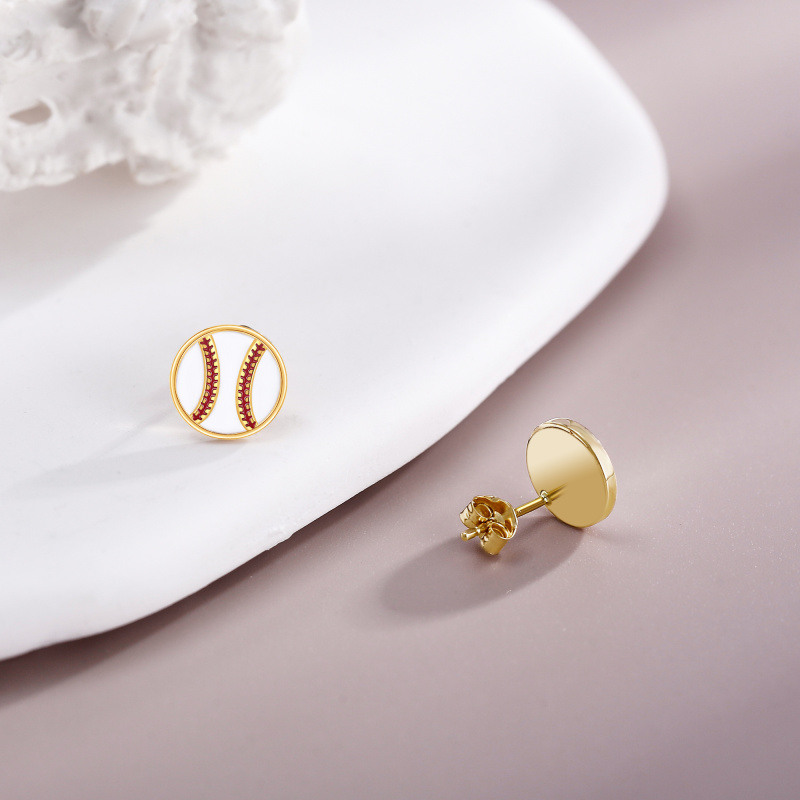Pendientes de béisbol de oro de 10 quilates para mujer-3