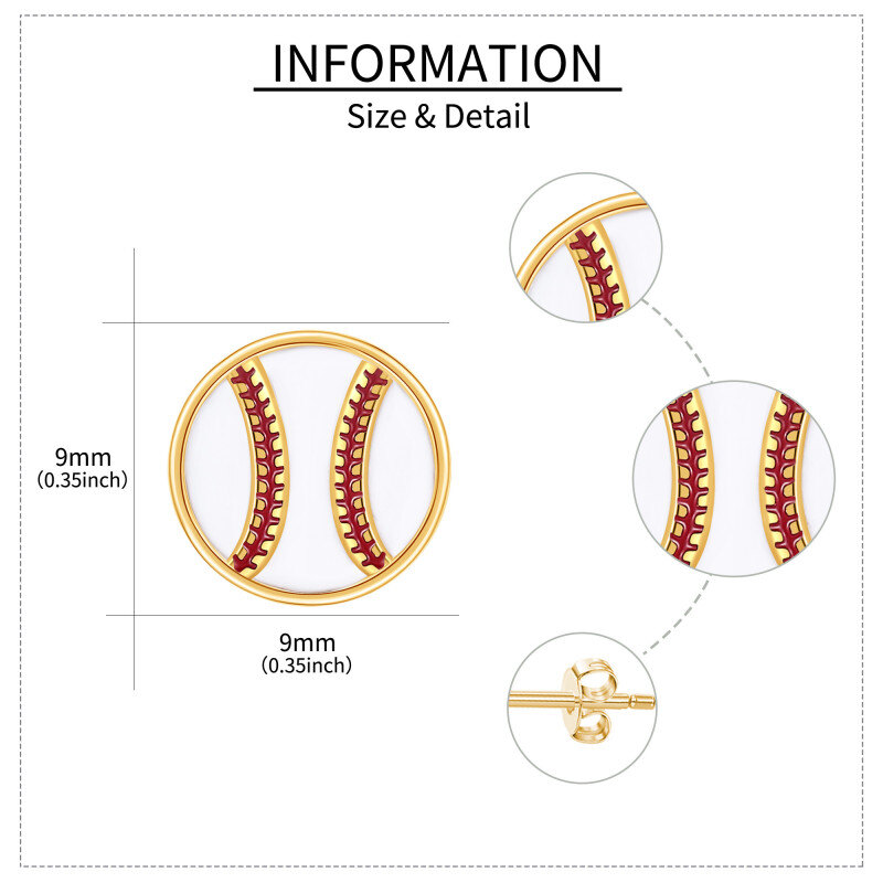Pendientes de béisbol de oro de 10 quilates para mujer-5