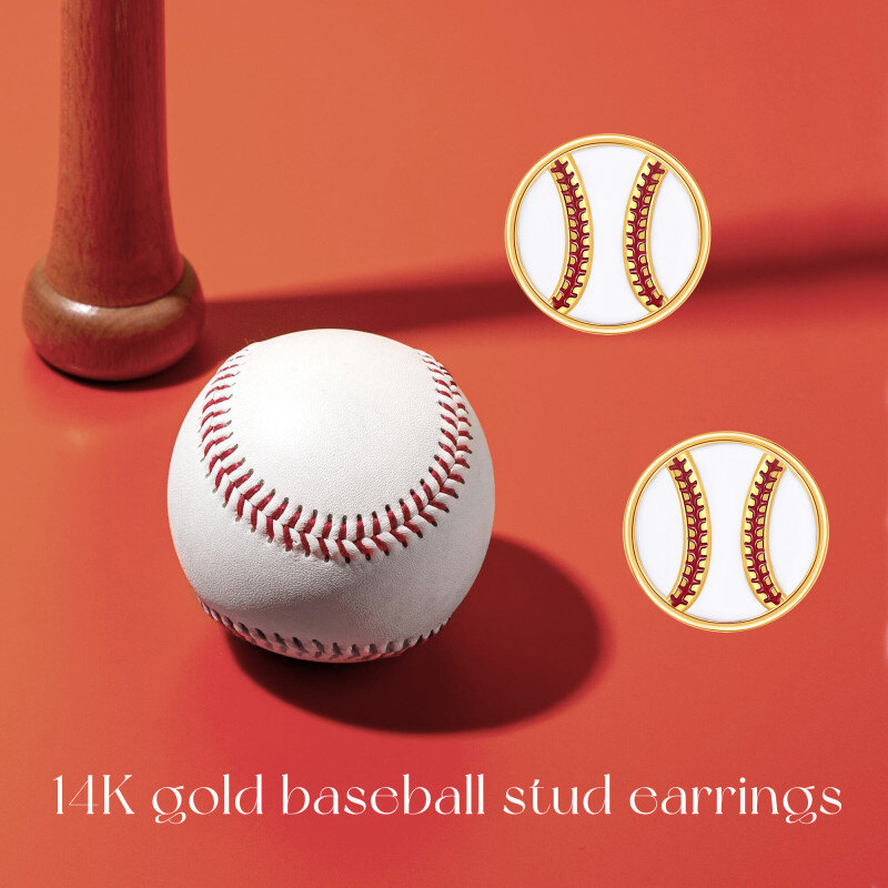 Pendientes de béisbol de oro de 10 quilates para mujer-6