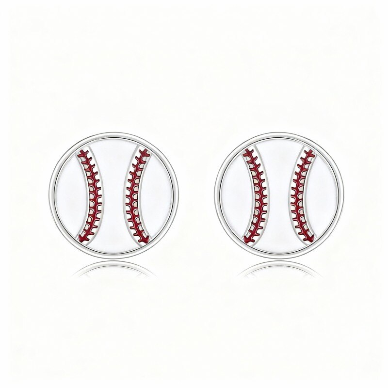 Boucles d'oreilles puces en or blanc 10 carats, style baseball-4
