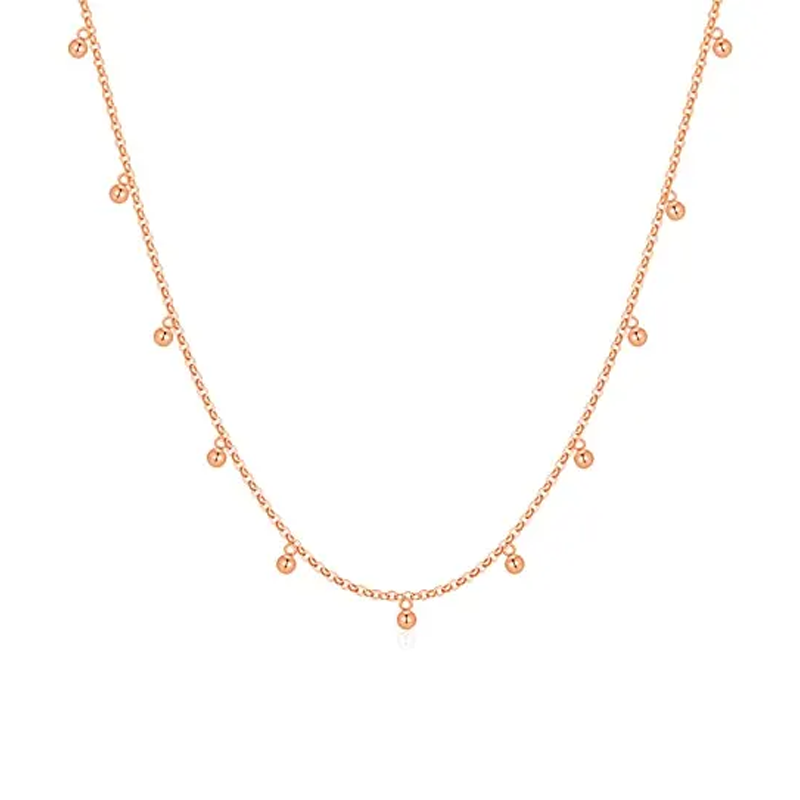 Collar de cadena colgante con cuentas de oro rosa de 14 quilates para mujer-3