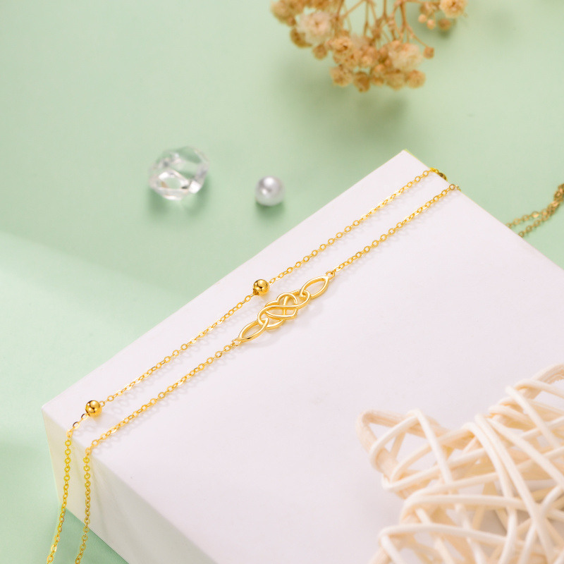 18-karätiges Goldperlen-Fußkettchen mit keltischem Knoten und Herzmotiv, mehrlagig-3