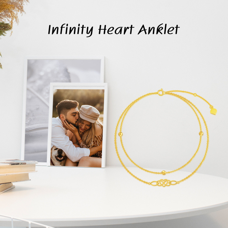 18-karätiges Goldperlen-Fußkettchen mit keltischem Knoten und Herzmotiv, mehrlagig-6