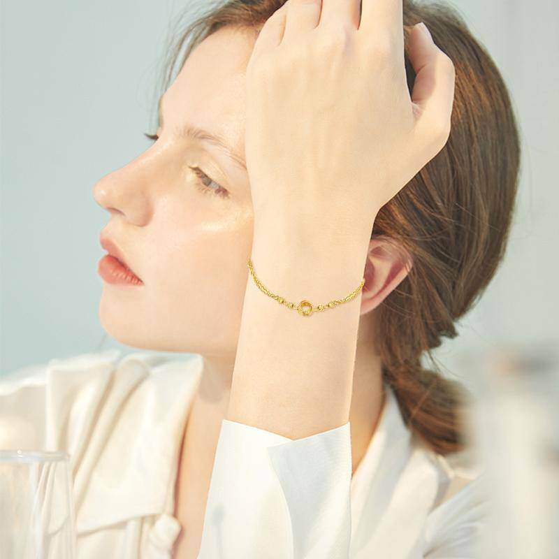 Pulsera de oro rosa de 18 quilates con cuentas y nudo celta en capas-2