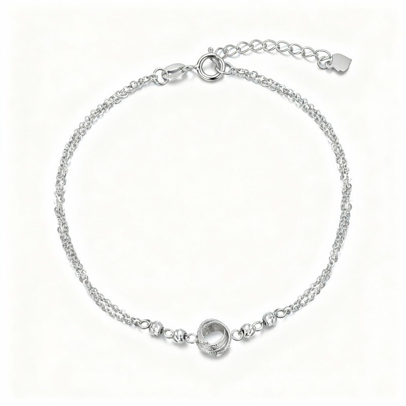 Pulsera de oro blanco de 10 quilates con cuentas y nudo celta en capas-1