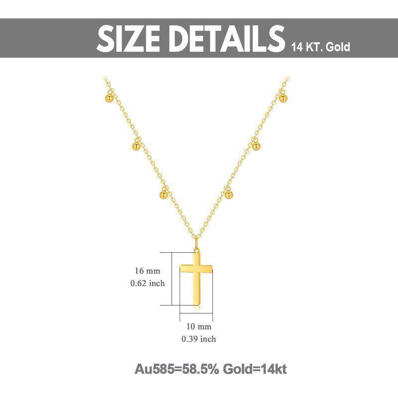 10K Gold Bead & Cross Pendant Necklace-6