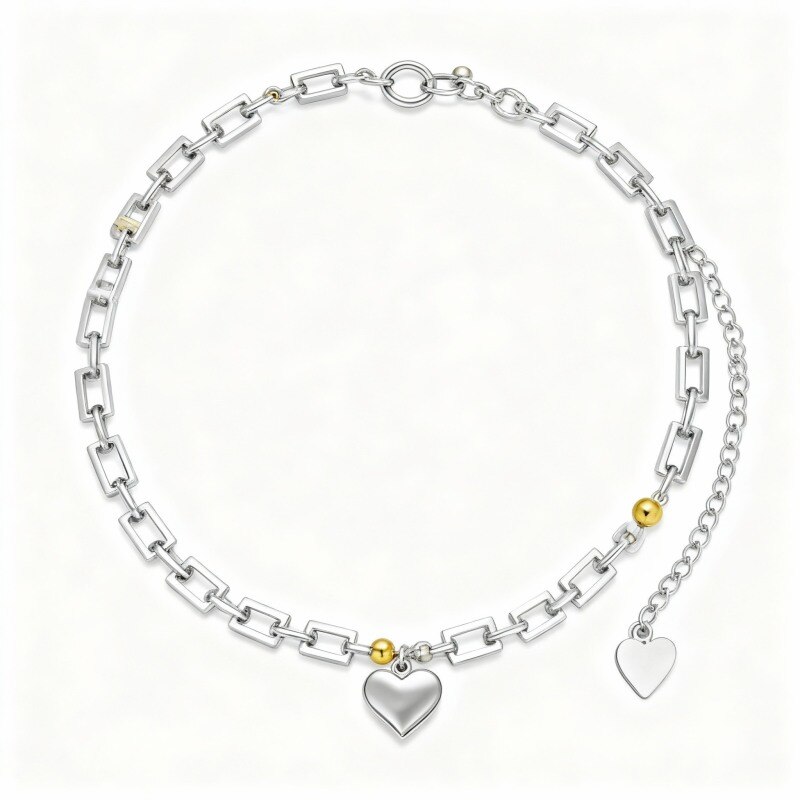 18K White Gold Bead & Heart Charm Bracelet-1