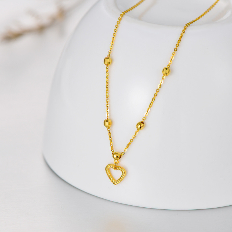 10K White Gold Bead & Heart Pendant Necklace-3